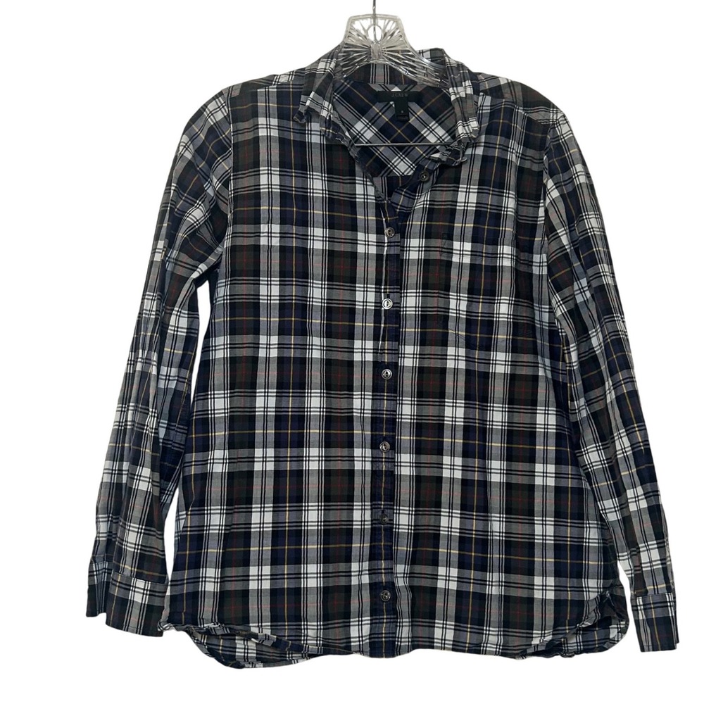 J.Crew Womens Navy Green Plaid Cotton Button Down Shirt C9961 Size 8 holiday